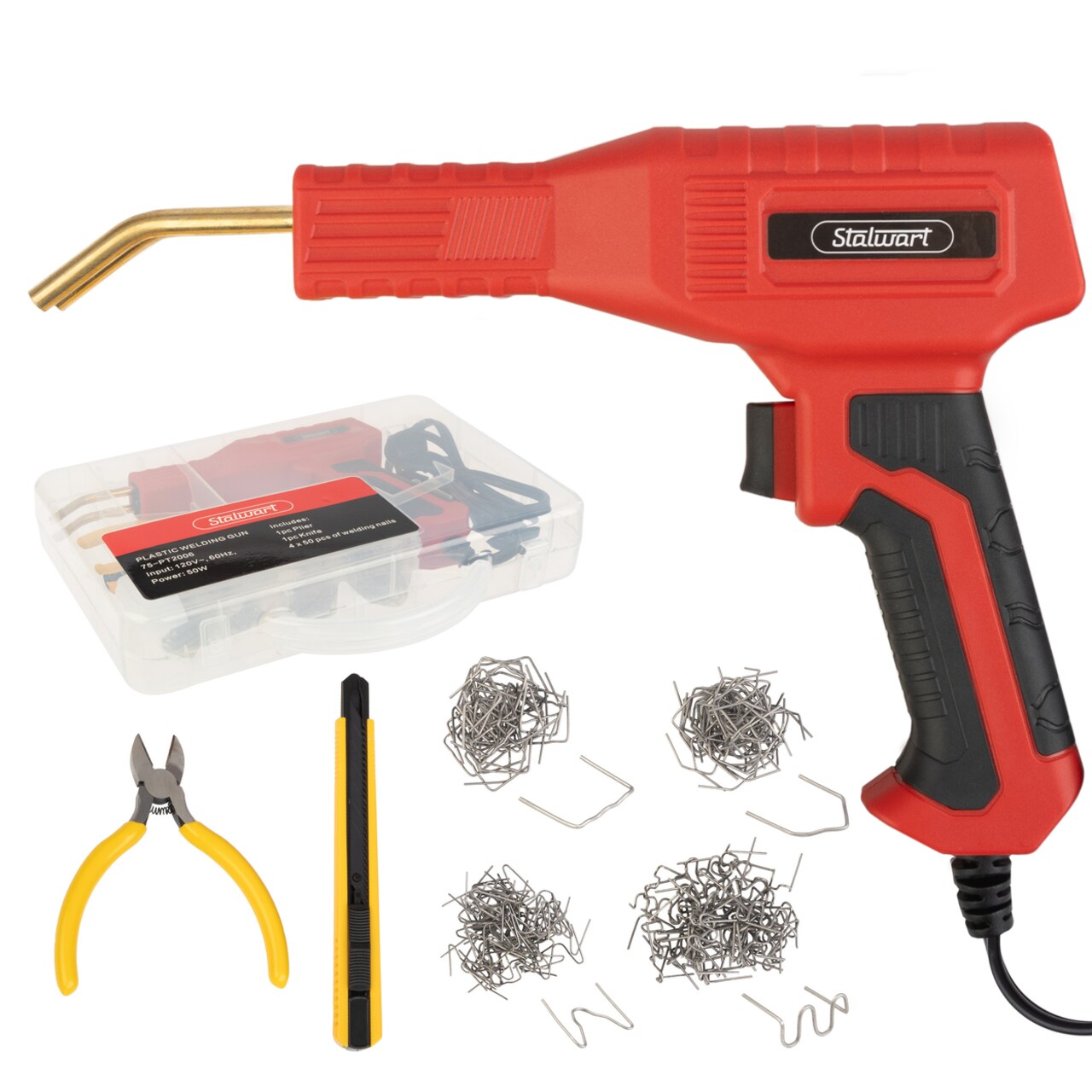 Stalwart Plastic Welder 120V/50W Weld Kit with 200PCS Staples Wire Cutter Utility Knife